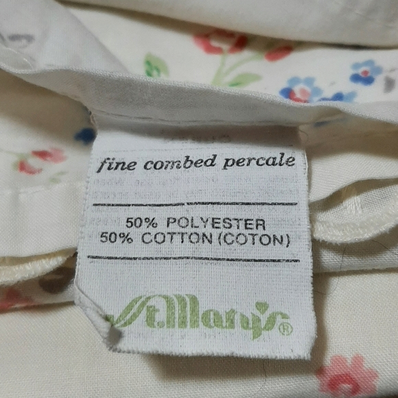 St. Mary's Flat Queen Bed Sheet Floral Cream Eyelet Lace Top Edge Cotton Blend - Picture 5 of 6